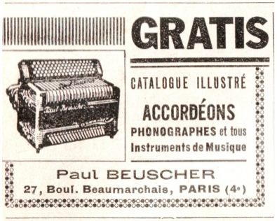 Publicit pour
            accordons Beuscher 1939