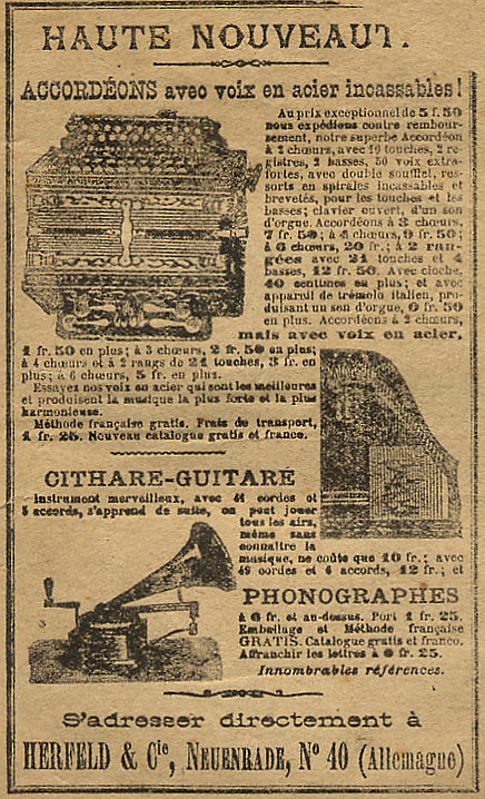 Publicit Herfeld 
            Neuenrade accordon, cithare et gramophone