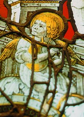 Vitrail en grisaille de la chapelle St Dispar (ou St-Exupere) de Dineault