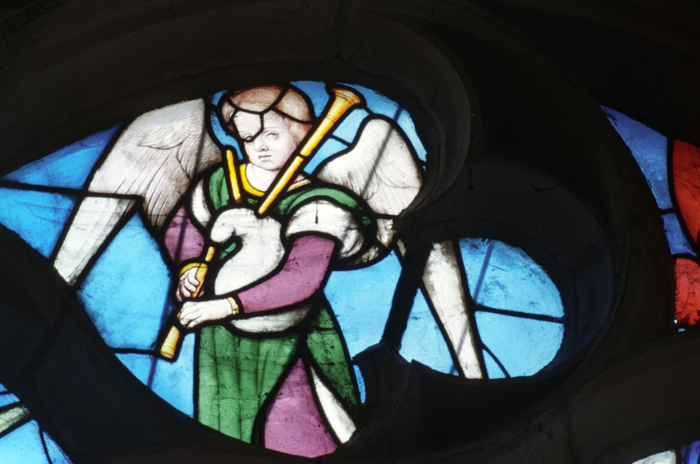 Rose de la Cathédrale de Sens ange cornemuseux