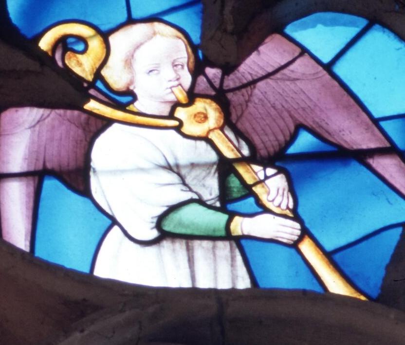 Joueur de Vèze sur un vitrail de la cathédrale de Sens